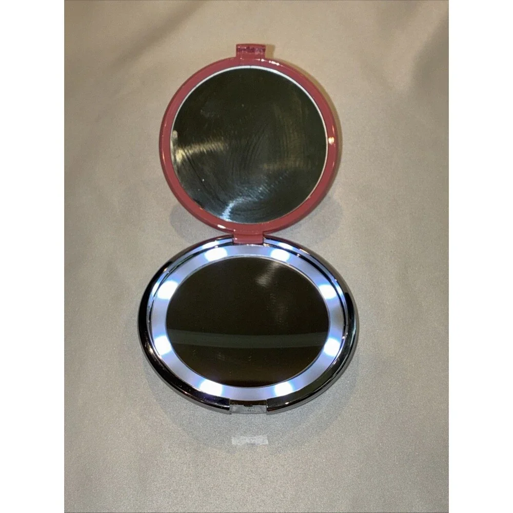 Swarovski Crystal Pink LED Lighted Compact Mirror Dual Sided New Energizer Batt